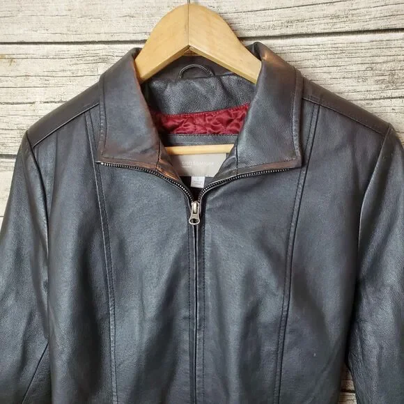 Croft & Barrow Women's Black 100% Leather Jacket/Coat W/ Belt - Size SMALL Lined - Picture 2 of 8